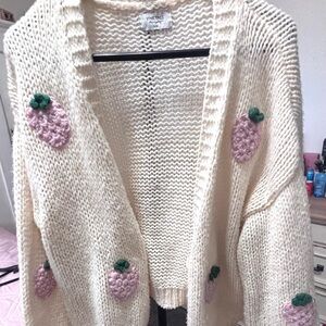 Cardigan Sweater with Pink Strawberries